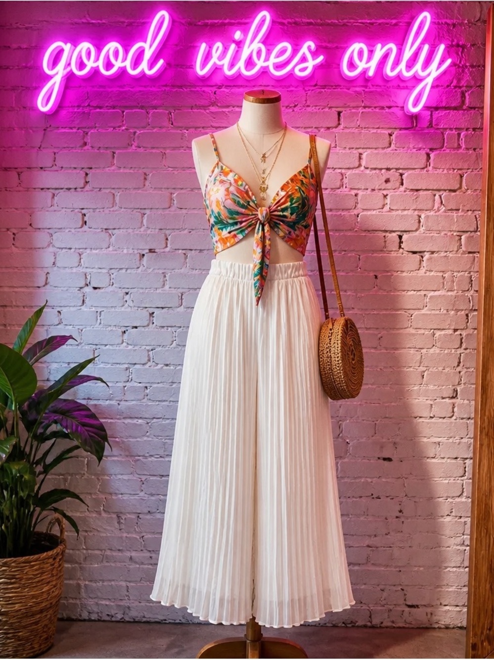 Women's Wide Leg Pleated Jumpsuit Pants - White